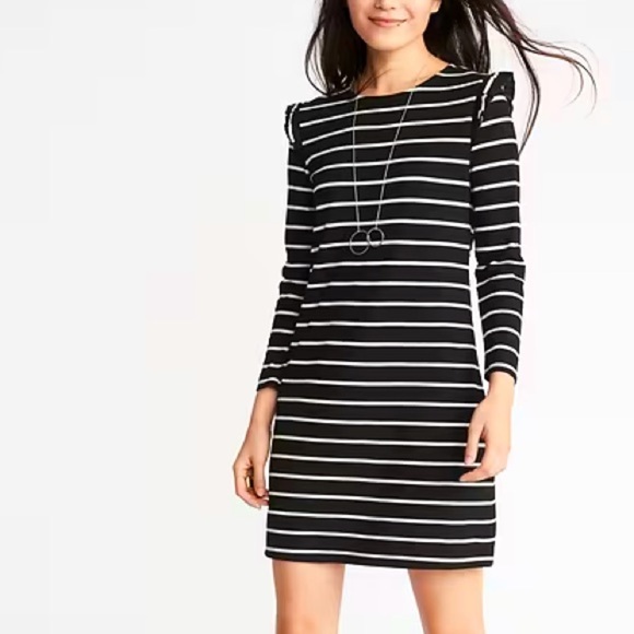 Old navy long sleeve striped ruffle shift dress ❤️ - Picture 1 of 6